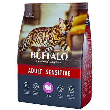 Mr.Buffalo SENSITIVE сухой корм для кошек с индейкой 1,8кг купить  зоотовары для животных