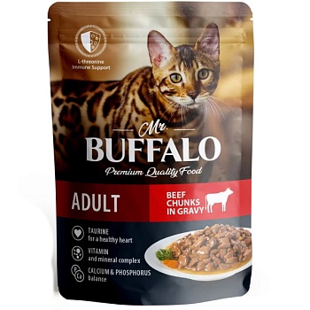 Mr.Buffalo ADULT влажный корм для кошек Говядина в соусе 28х85гр купить  зоотовары для животных
