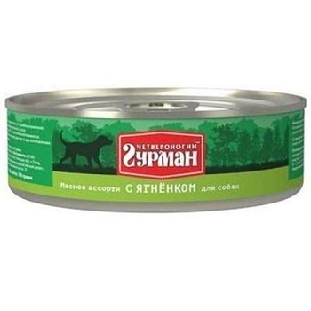 Четвероногий Гурман Мясное Ассотри для собак с Ягненком 24х100г купить  зоотовары для животных