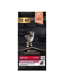 PRO PLAN "Puppy Medium Sensitive Skin" с комплексом OPTIDERMA сухой корм для щенков средних пород 12кг купить  зоотовары для животных