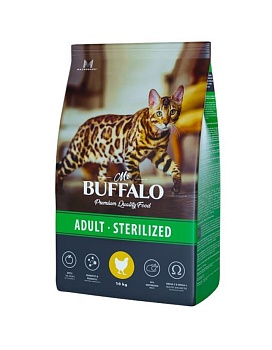 Mr.Buffalo STERILIZED сухой корм для стерилизованных кошек с курицей 10кг купить  зоотовары для животных