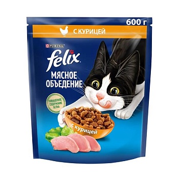Felix Мясное объедение корм для кошек, с курицей 600г купить  зоотовары для животных