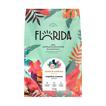 Florida сухой для котят Индейка, клюква 12кг купить  зоотовары для животных
