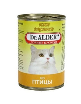 Dr. ALDER`S Кэт Гарант консервы для кошек Сочные кусочки в соусе Птица 24х415г купить  зоотовары для животных