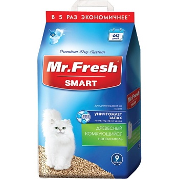 Mr.Fresh SMART наполнитель для длинношёрстных кошек 2х9л купить  зоотовары для животных