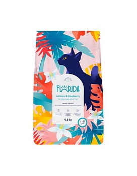 Florida сухой для стерилизованных кошек Лосось, черника 800гр купить  зоотовары для животных