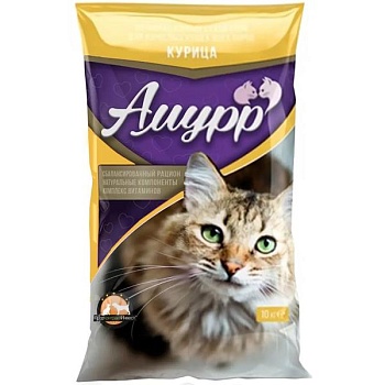 АМУРР Корм сухой для взрослых кошек с курицей 10кг купить  зоотовары для животных
