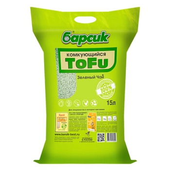 Наполнитель БАРСИК TOFU Зелёный Чай комкующийся 15л купить  зоотовары для животных