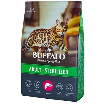 Mr.Buffalo STERILIZED сухой корм для стерилизованных кошек с лососем 400г купить  зоотовары для животных