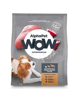ALPHAPET WOW SUPERPREMIUM сухой корм для взрослых собак мелких пород с индейкой и рисом 7кг купить  зоотовары для животных