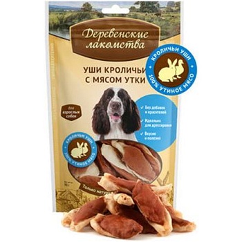 ДЕРЕВЕНСКИЕ ЛАКОМСТВА 100 % Мяса Уши кроличьи с мясом утки для собак 90гр купить  зоотовары для животных