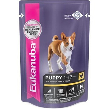 EUKANUBA PUPPY ALL BREED CHICKEN пауч влажный корм для щенков всех пород, курица в соусе 24х85г купить  зоотовары для животных