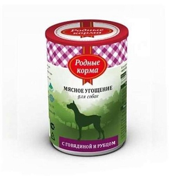 РОДНЫЕ КОРМА консервы для собак Мясное угощение с Говядиной и рубцом 12х340г купить  зоотовары для животных