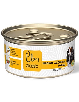 CLAN CLASSIC консервы для собак паштет Мясное ассорти с рубцом 5х100гр купить  зоотовары для животных