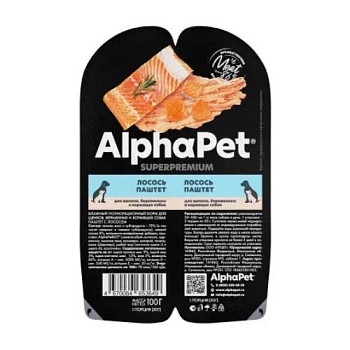 AlphaPet Superpremium Влажный полнорационный корм для щенков, беременных и кормящих собак паштет с лососем 15х100г купить  зоотовары для животных