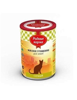 РОДНЫЕ КОРМА консервы для кошек Мясное угощение с Птицей 12х340г купить  зоотовары для животных
