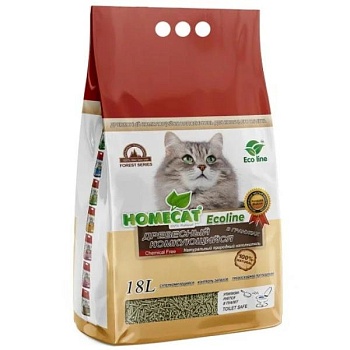 HOMECAT Ecoline древесный комкующийся наполнитель в гранулах для кошачьих туалетов 18л купить  зоотовары для животных