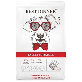 BEST DINNER ADULT SENSIBLE MEDIUM & MAXI LAMB & TOMATOES сухой корм для собак средних и крупных пород с ягнёнком и томатами 15кг купить  зоотовары для животных