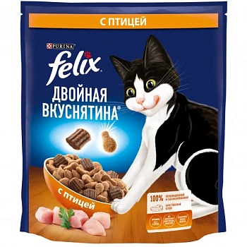 Felix Двойная вкуснятина корм для кошек, с птицей 600г купить  зоотовары для животных