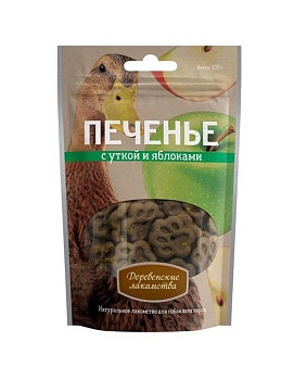 ДЕРЕВЕНСКИЕ ЛАКОМСТВА печенье для собак с уткой и яблоками 100г купить  зоотовары для животных