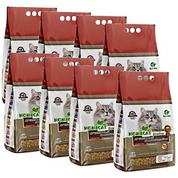 HOMECAT Ecoline древесный комкующийся наполнитель для кошачьих туалетов 8х6л купить  зоотовары для животных