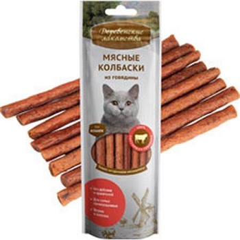 Деревенские Лакомства Мясные Колбаски Из Говядины для Кошек 45г купить  зоотовары для животных