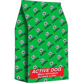 ZooRing Active Dog Сухой корм для собак Мясо молодых бычков и рис. 26/15, 20 кг купить  зоотовары для животных