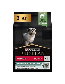 PRO PLAN Puppy Medium Sensitive Digestion сухой корм для щенков средних пород с чувствительным пищеварением с ягненком и рисом 3кг купить  зоотовары для животных