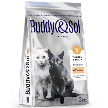 BUDDY SOL CARE STERILIZED сухой корм для взрослых стерилизованных кошек с индейкой и уткой 2кг купить  зоотовары для животных