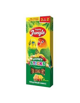 HAPPY JUNGLE Палочки для птиц микс 3 вкуса 3 шт купить  зоотовары для животных