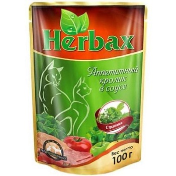 Herbax консервы для кошек аппетитный кролик в соусе с травами 24х100г купить  зоотовары для животных