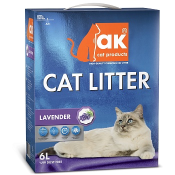 AK Cat Lavander Комкующийся бентонитовый наполнитель с ароматом лаванды 6л купить  зоотовары для животных