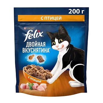 Felix Двойная вкуснятина корм для кошек, с птицей 200г купить  зоотовары для животных
