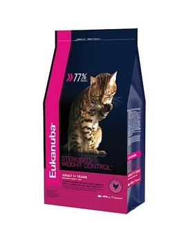 EUKANUBA ADULT STERILISED WEIGHT CONTROL сухой корм для взрослых кошек с избыточным весом и стерилизованных 1,5кг купить  зоотовары для животных