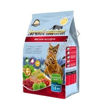 Ночной Охотник для Кошек Мясное Ассорти 1,5кг купить  зоотовары для животных