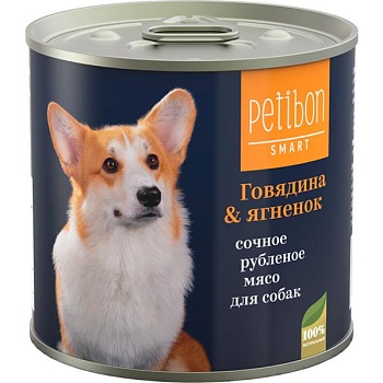 Petibon Smart консервы для собак сочное рубленое мясо с говядиной и ягненком 12х240г купить  зоотовары для животных