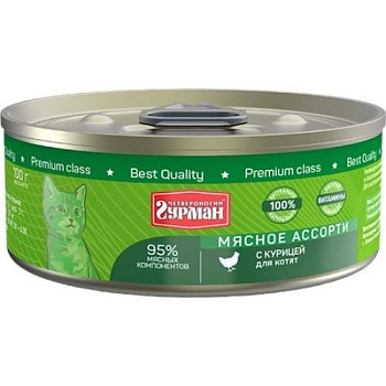 Четвероногий Гурман для Котят Мясное Ассорти с Курицей 24х100г купить  зоотовары для животных