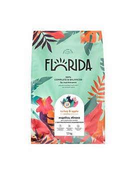 Florida сухой для кошек с чувствительным пищеварением Индейка, яблоко 12кг купить  зоотовары для животных