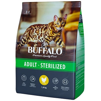 Mr.Buffalo STERILIZED сухой корм для стерилизованных кошек с курицей 1,8кг купить  зоотовары для животных