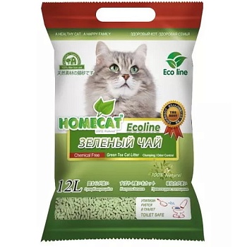 HOMECAT Эколайн Зеленый чай комкующийся наполнитель 12л купить  зоотовары для животных