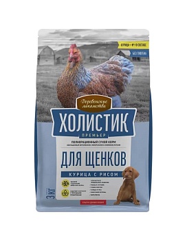 Деревенские лакомства Холистик Премьер сухой для щенков Курица с рисом 3кг купить  зоотовары для животных