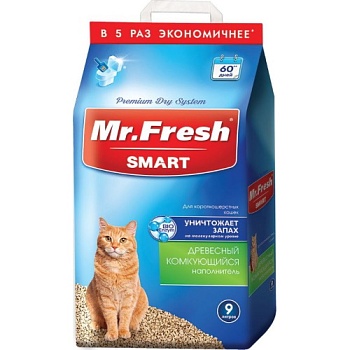 Mr.Fresh SMART наполнитель для короткошёрстных кошек 2х9л купить  зоотовары для животных
