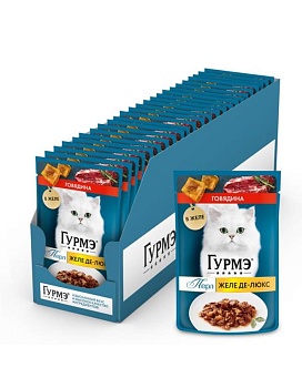 Гурмэ Перл Желе Де-Люкс влажный корм для кошек, с говядиной в роскошном желе 26х75г купить  зоотовары для животных