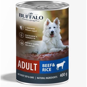 Mr.Buffalo ADULT консервы для собак Говядина с рисом 9х400гр купить  зоотовары для животных