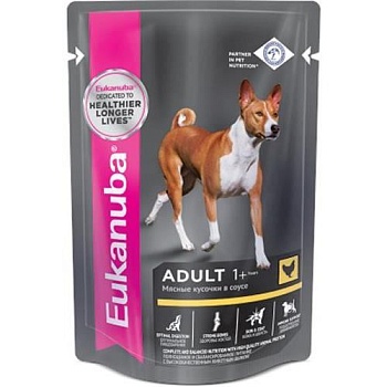 EUKANUBA ADULT ALL BREED CHICKEN пауч влажный корм для взрослых собак всех пород, курица в соусе 24х100г купить  зоотовары для животных