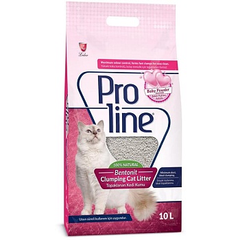 Proline комкующийся бентонитовый наполнитель для кошачьего туалета с ароматом детской присыпки 10л купить  зоотовары для животных