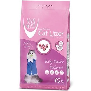 Van Cat Baby Powder Комкующийся наполнитель без пыли с ароматом Детской присыпки 10кг купить 