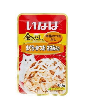 INABA Ciao Kinnodashi пауч для кошек тунец магуро и тунец кацуо с куриным филе в желе 12х60г купить  зоотовары для животных