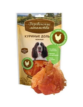 Деревенские Лакомства 100 % Мяса Куриные Дольки Нежные для Собак 90г купить  зоотовары для животных