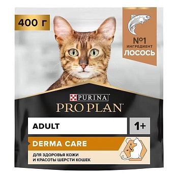 PRO PLAN сухой корм для здоровья шерсти и кожи взрослых кошек, с высоким содержанием лосося 400г купить  зоотовары для животных
